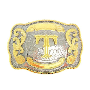 Bältesspänne western med graverad initial T