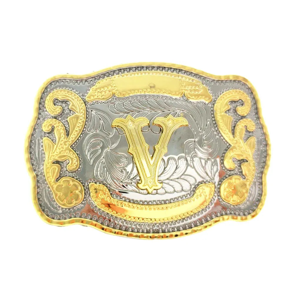 Bältesspänne western med graverad initial V