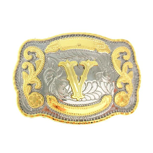 Bältesspänne western med graverad initial V