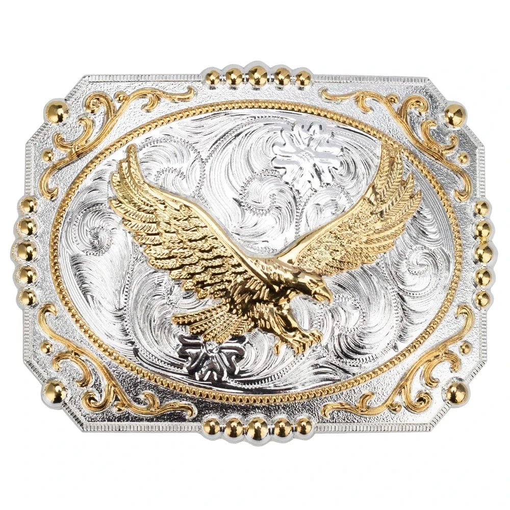Bältesspänne western stil med detaljer i guld och silver eleganta motiv