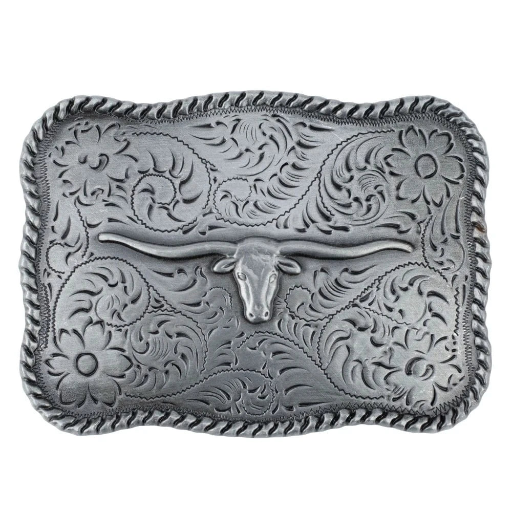 Bältesspänne western stil med tjur huvud antik silver finish