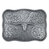 Bältesspänne western stil med tjur huvud antik silver finish