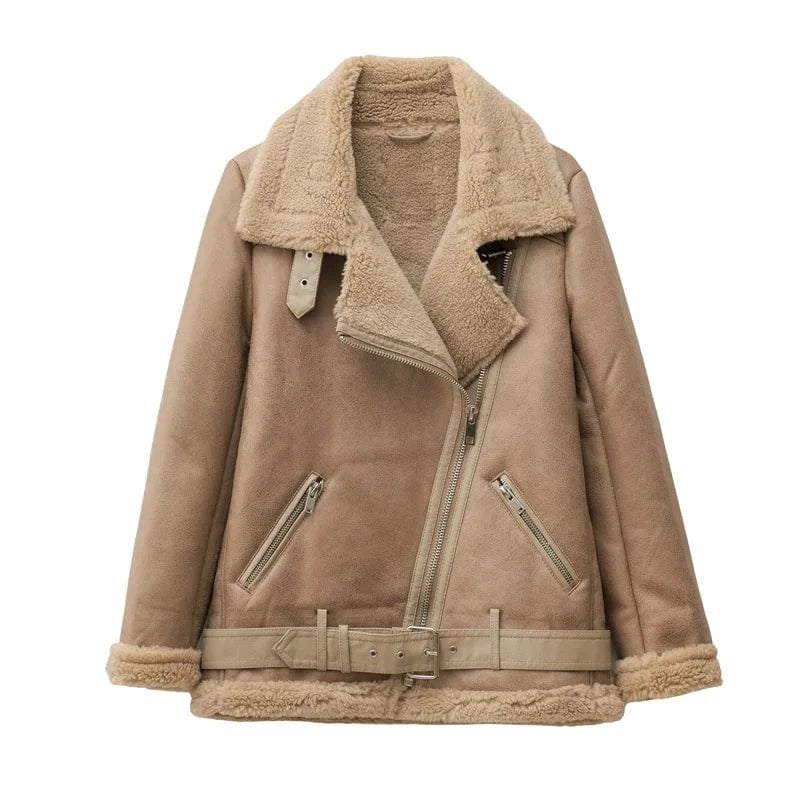 Beige shearlingjacka