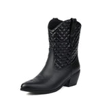 Låga Cowgirl Boots med Quiltat Skaft Svart / 35