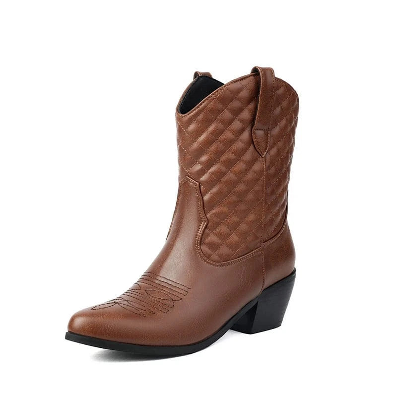Låga Cowgirl Boots med Quiltat Skaft Brun / 35