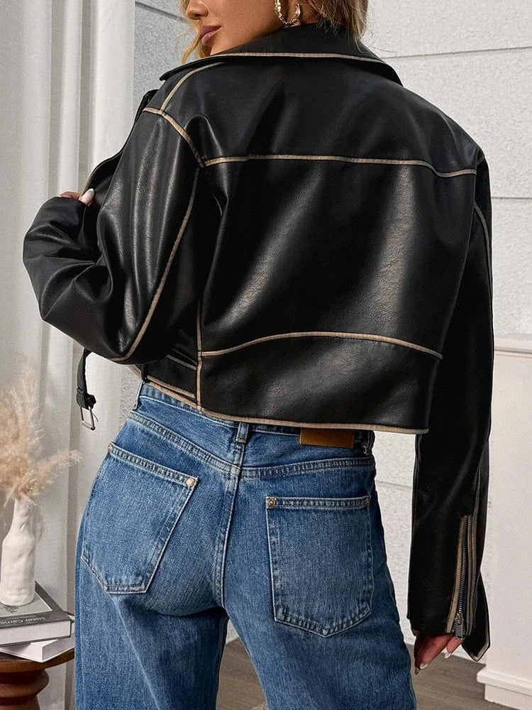 Bikerjacka i skinnimitation