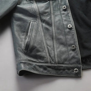 Blå läder trucker jacka herr