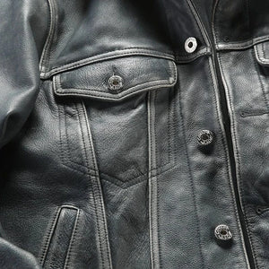 Blå läder trucker jacka herr