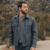 Blå läder trucker jacka herr Vintage blå / M