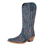 Blåa Höga Cowboyboots med Broderi för Dam
