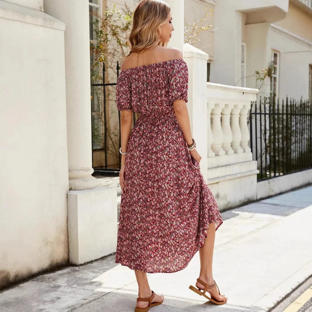 Blommig off shoulder klänning