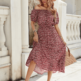 Blommig off shoulder klänning