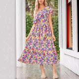 Blommig one shoulder-klänning