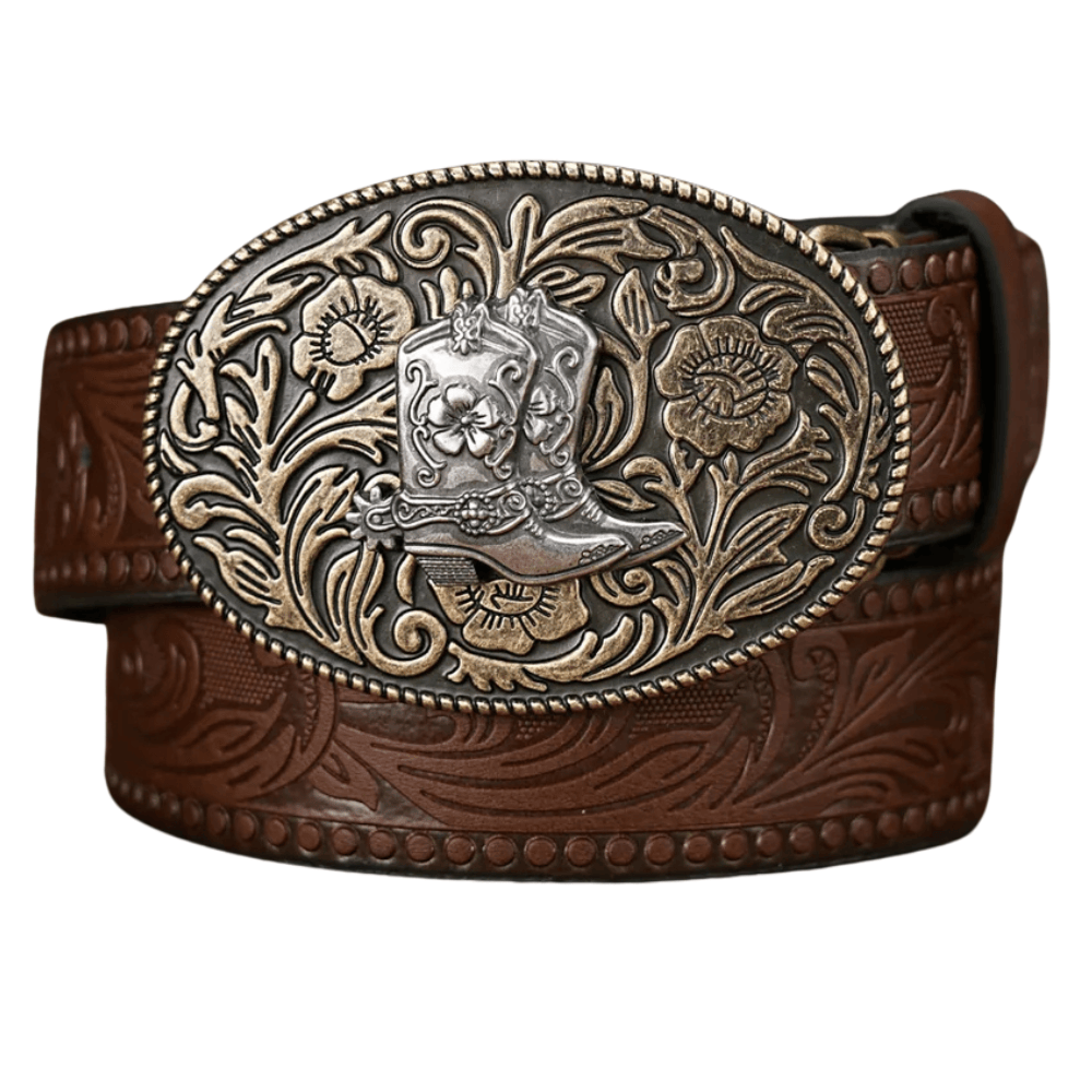 Blommigt cowboybälte Mörkbrun / 120cm