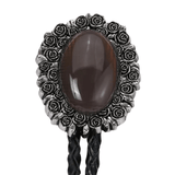 Bolo tie i äkta läder med vintageblomma och steninfattning