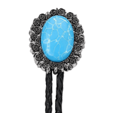 Bolo tie i äkta läder med vintageblomma och steninfattning