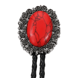 Bolo tie i äkta läder med vintageblomma och steninfattning