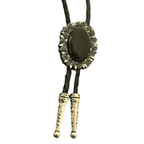 Bolo tie i äkta läder med vintageblomma och steninfattning