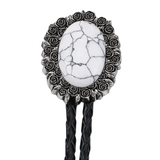 Bolo tie i äkta läder med vintageblomma och steninfattning