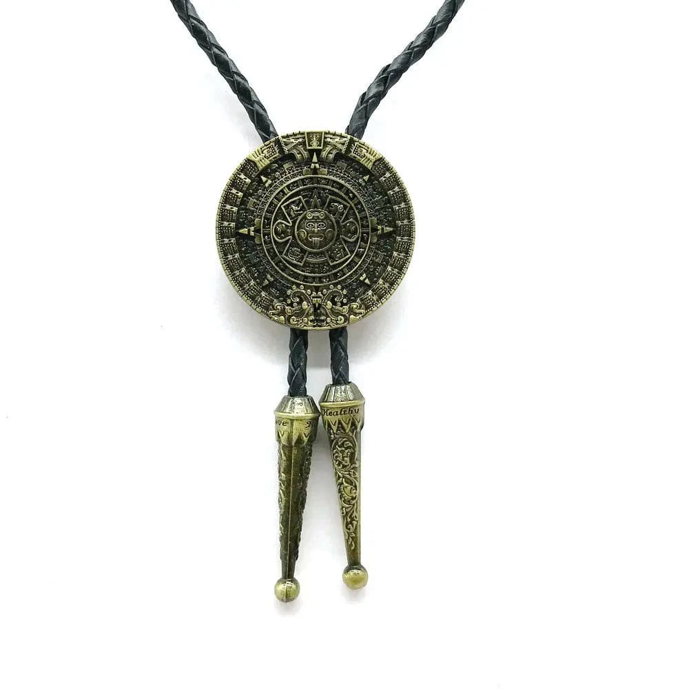 Bolo tie i aztekisk design med genuint läder