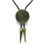 Bolo tie i aztekisk design med genuint läder