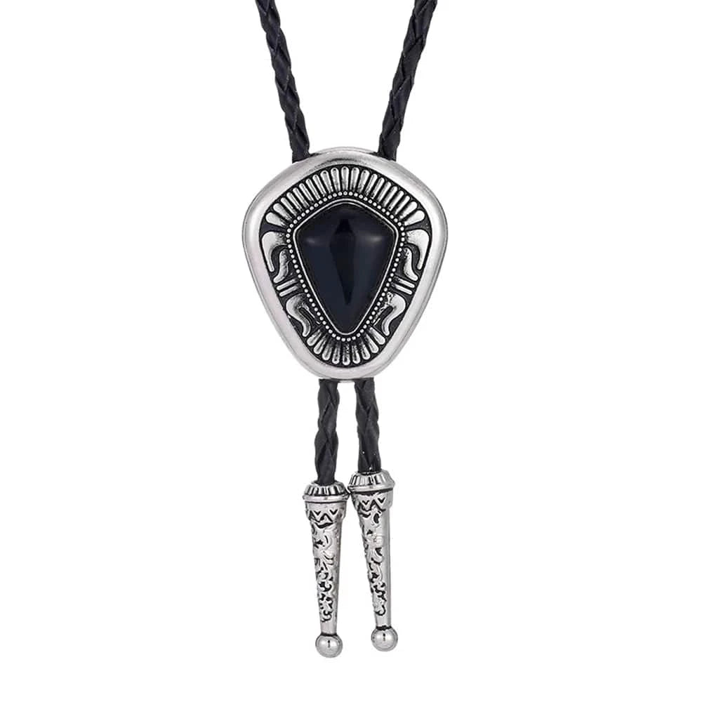 Bolo tie i diamantformad metall med natursten