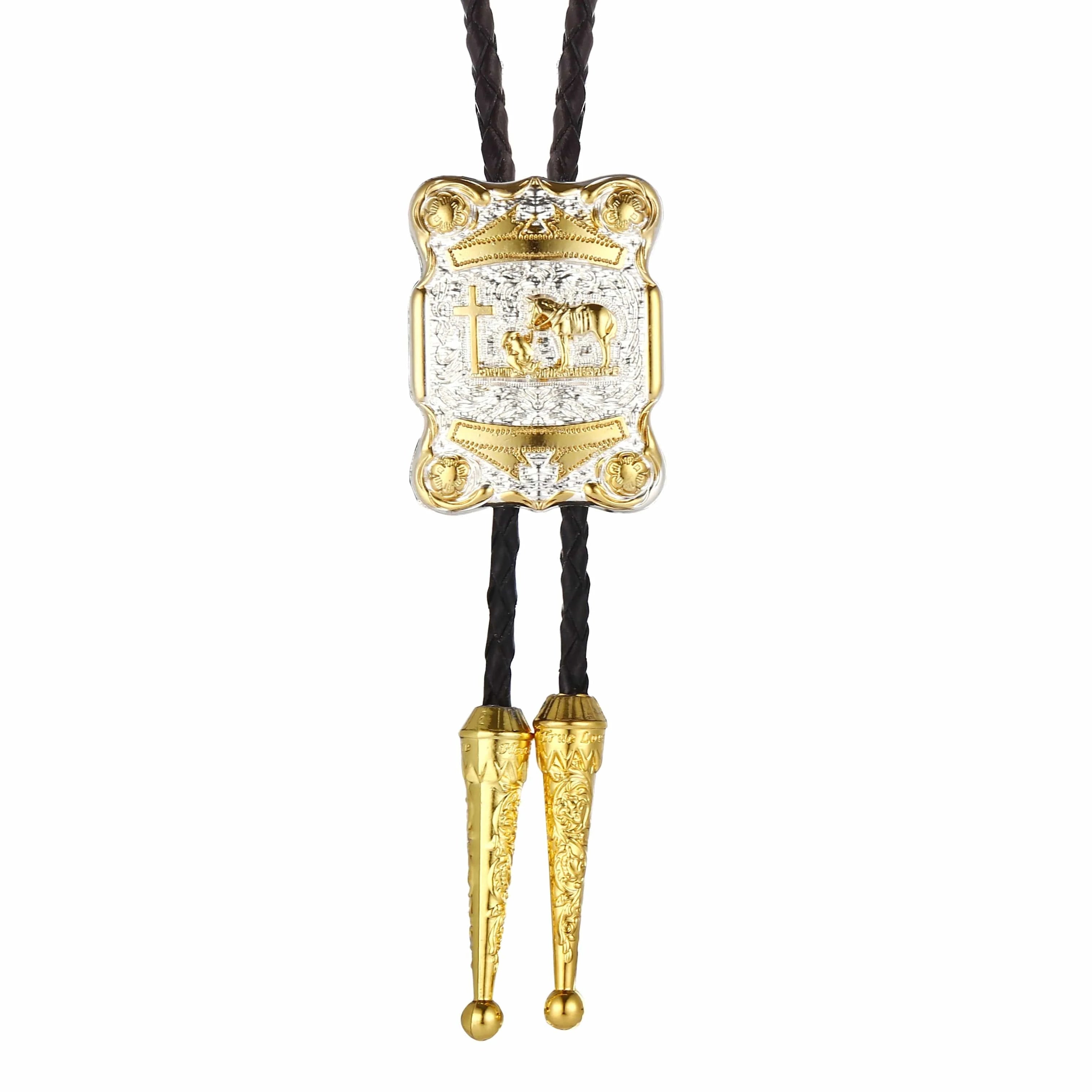 Bolo tie i guld- och silverfärgad metall med riddaremblem