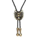 Bolo tie i läder med drakhuvud i metall