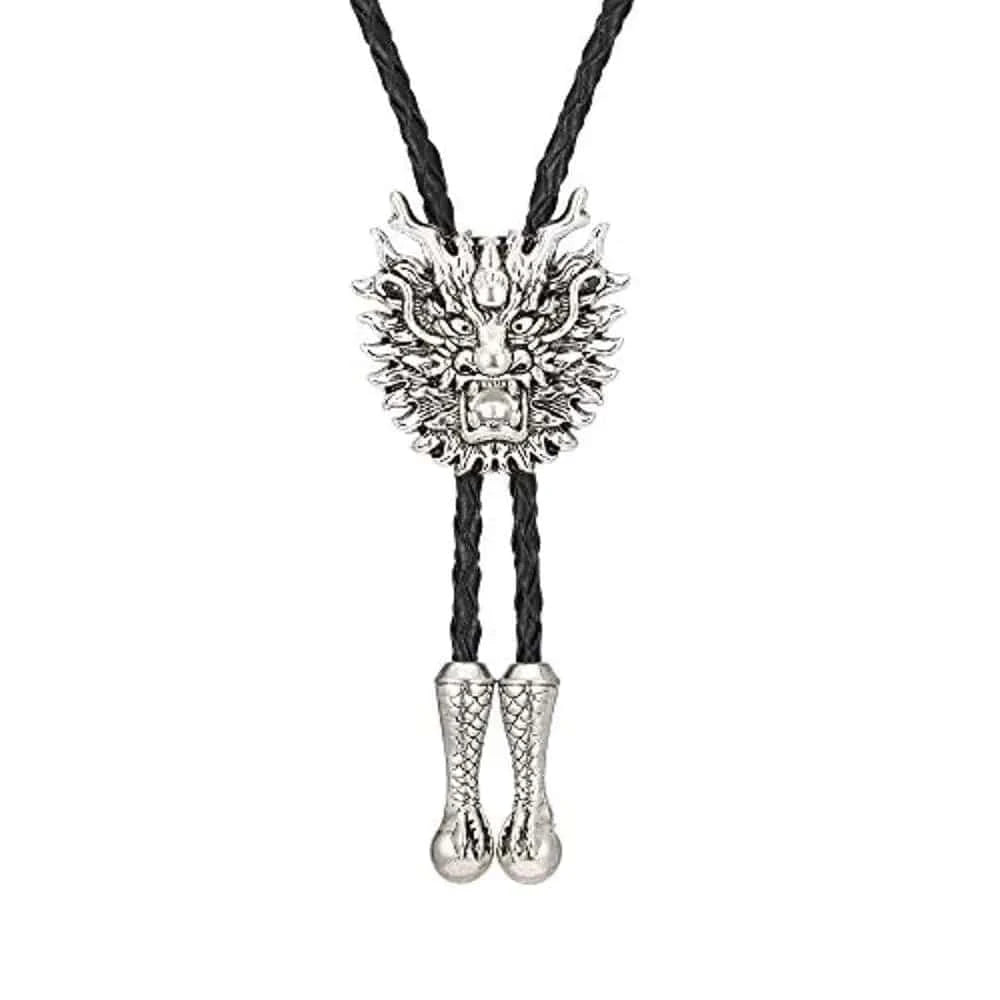 Bolo tie i läder med drakhuvud i metall