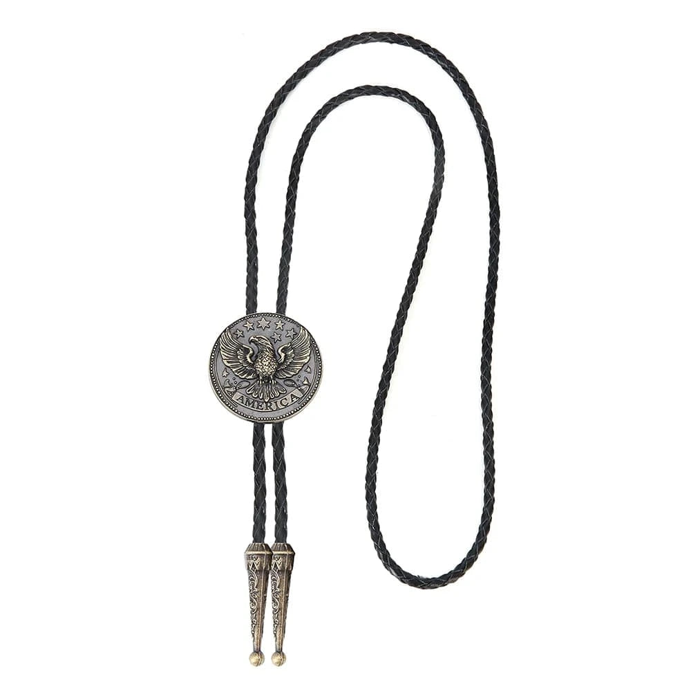 Bolo tie i läder med flygande örn och stjärndesign