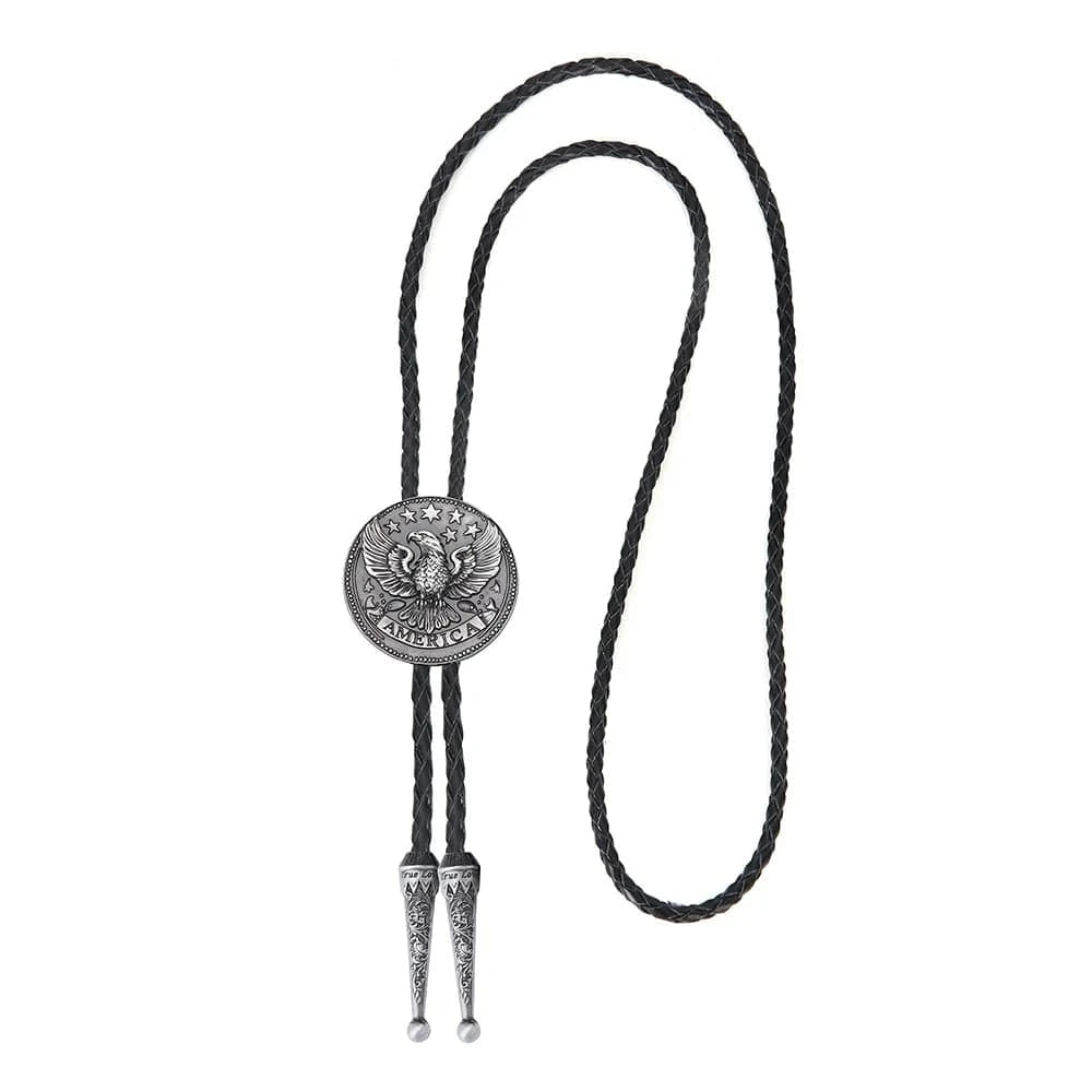 Bolo tie i läder med flygande örn och stjärndesign