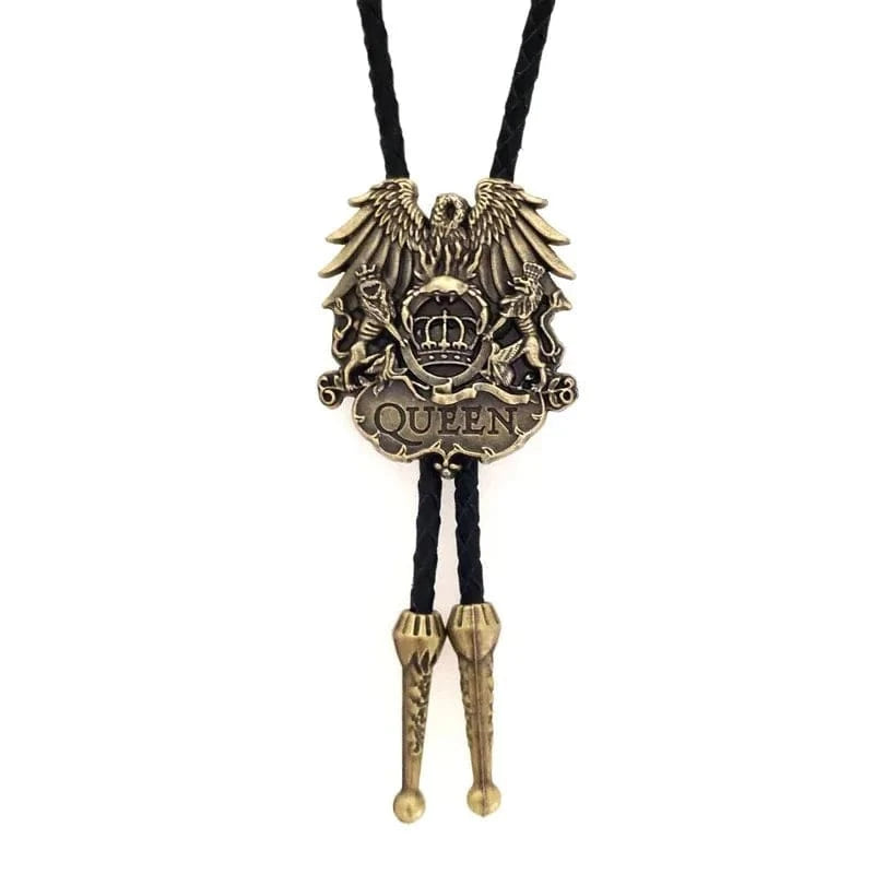 Bolo tie i läder med örnmotiv och metallkrona