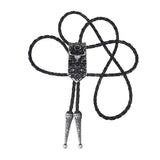 Bolo tie i läder med oxskalle och blommönster