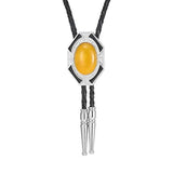 Bolo tie i läder med sexkantig ram och färgad sten