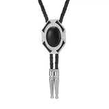 Bolo tie i läder med sexkantig ram och färgad sten