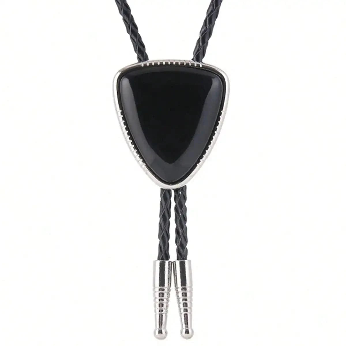 Bolo tie i läder med svart trekantig sten
