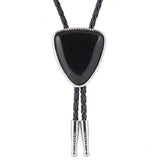 Bolo tie i läder med svart trekantig sten