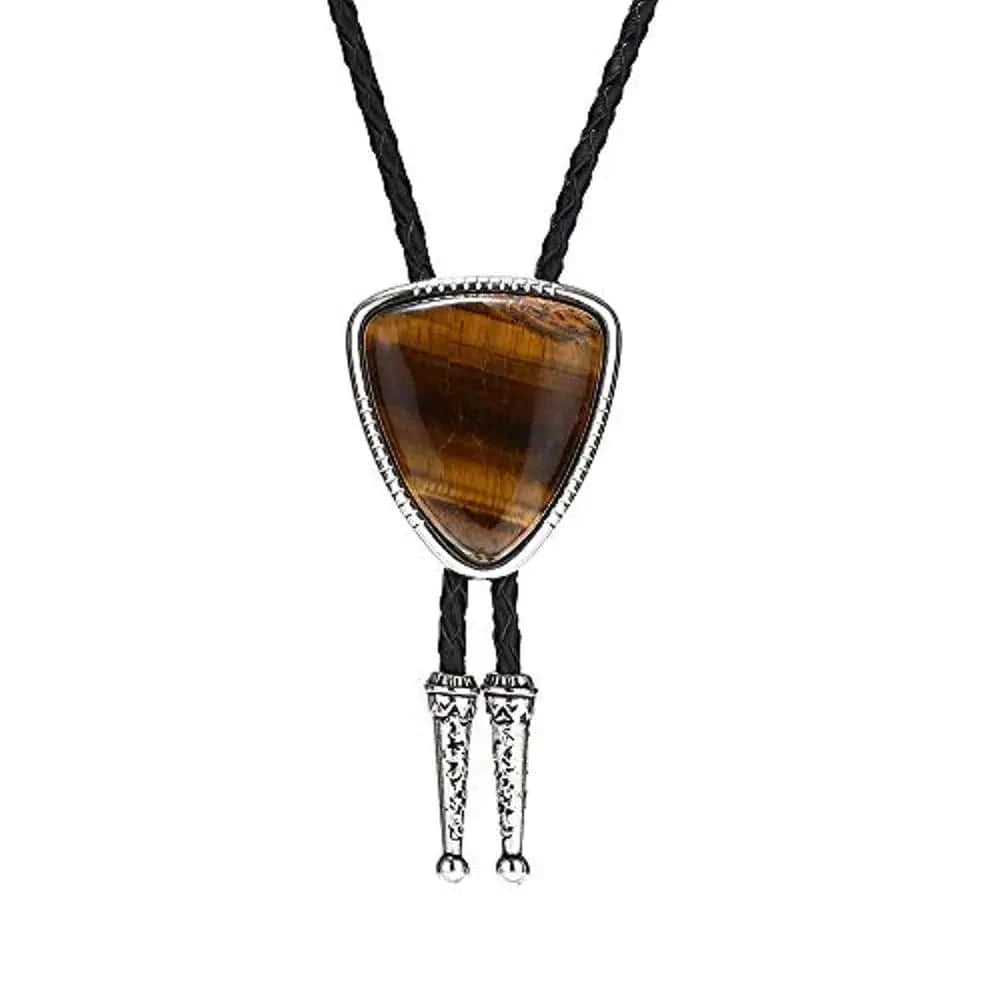 Bolo tie i läder med trekantig sten och elegant design