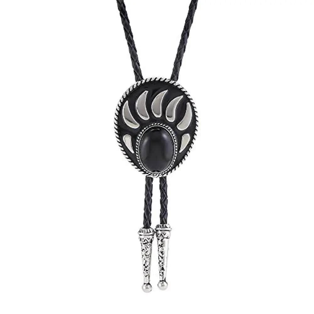 Bolo tie i silverfärgad björntassdesign med ädelstenslook