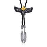 Bolo tie i svart läder med flygande örnhänge
