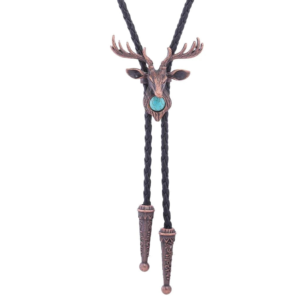Bolo tie med älghuvud och blå sten