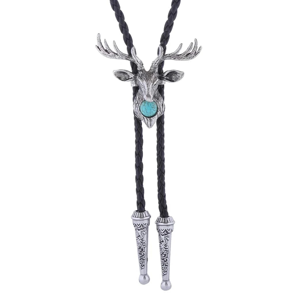 Bolo tie med älghuvud och blå sten