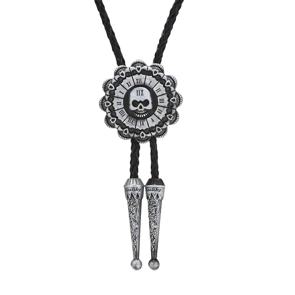 Bolo tie med dödskalle och solrosmönster