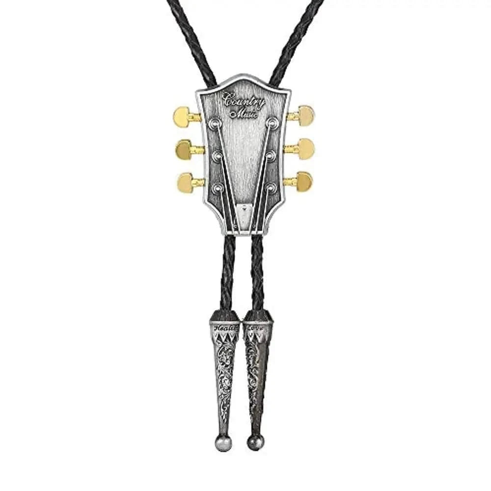 Bolo tie med gitarrhuvud i läder