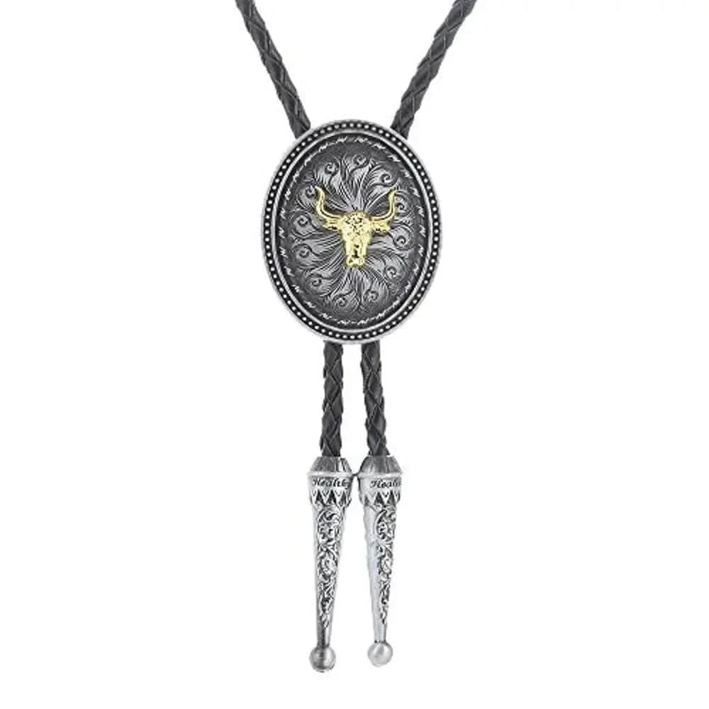 Bolo tie med guldfärgat djurhuvud