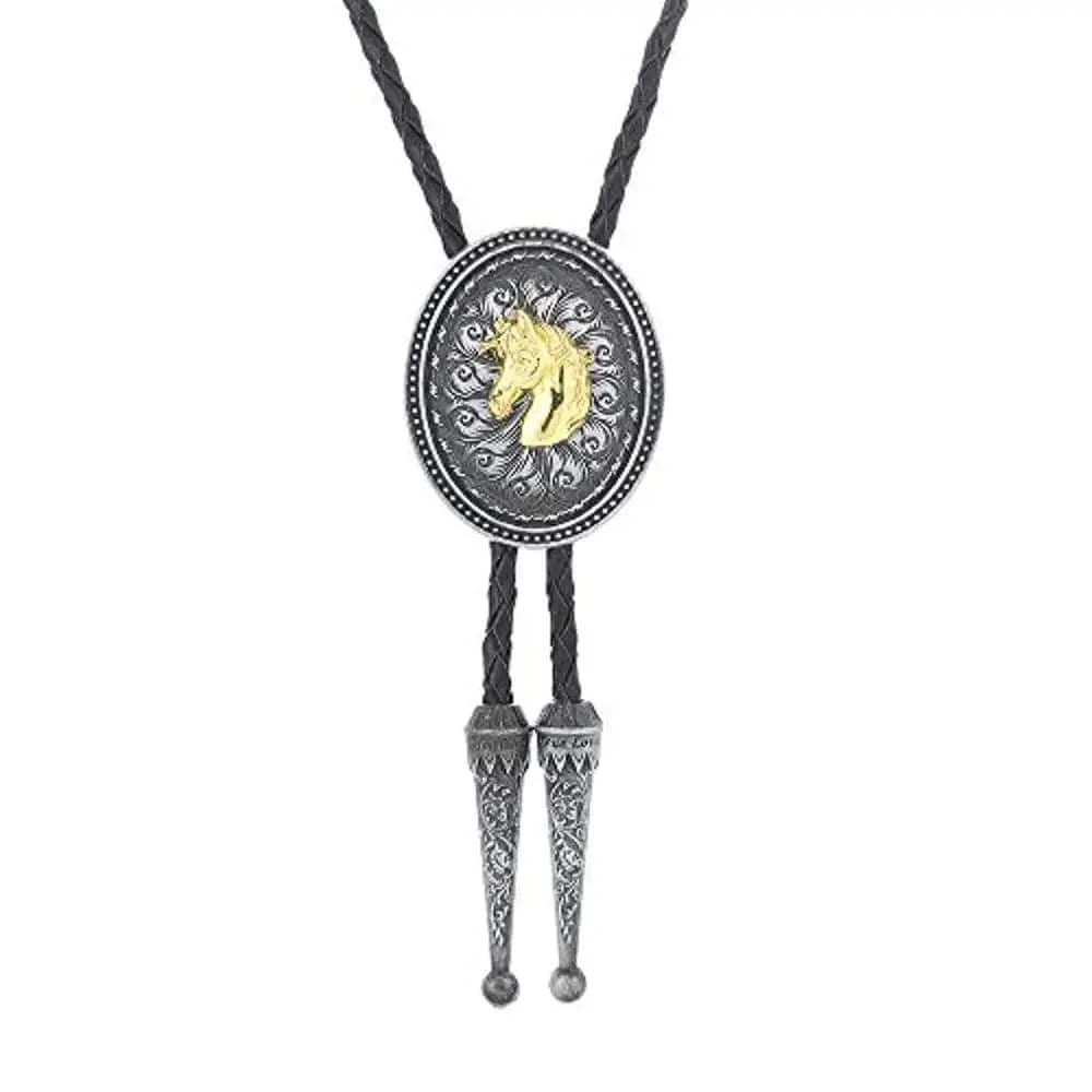 Bolo tie med guldfärgat djurhuvud