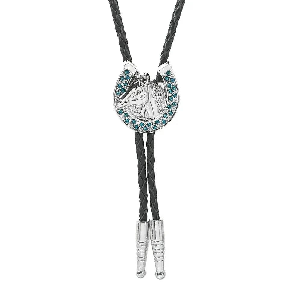 Bolo tie med hästhuvud och glittrande hästsko