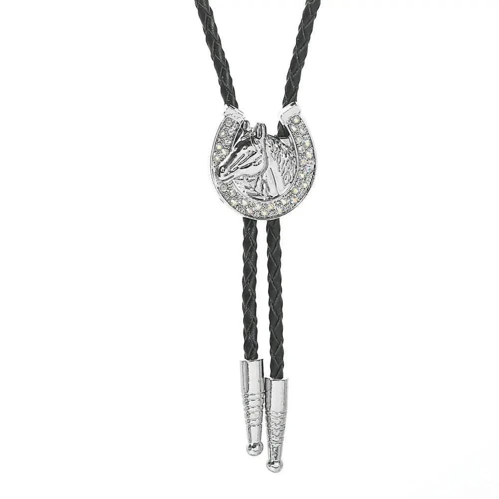 Bolo tie med hästhuvud och glittrande hästsko