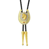 Bolo tie med hästhuvud och hästsko i guld