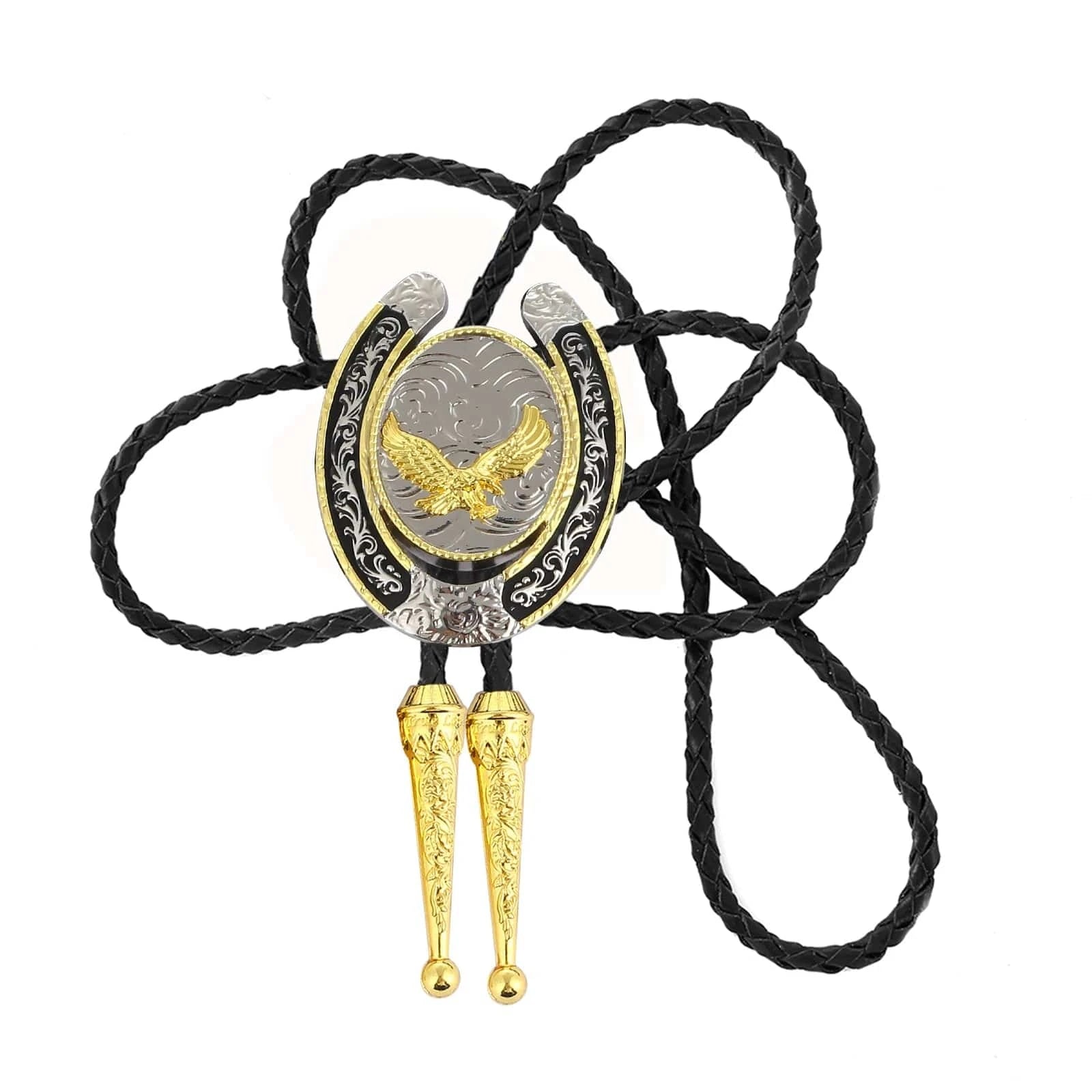 Bolo tie med hästsko och örn i guldmetall